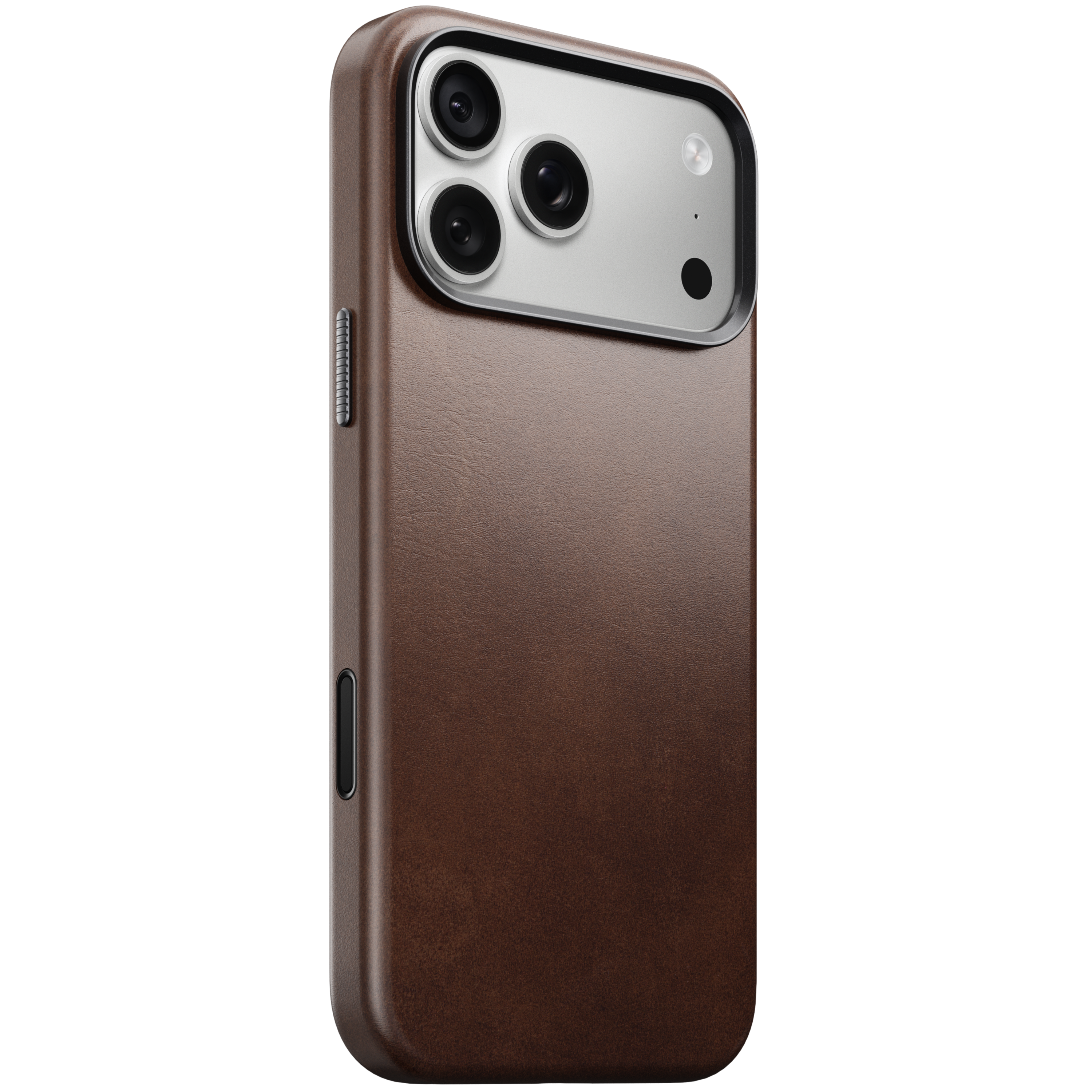 Left. Nomad - Traditional Leather Series Case for Apple iPhone 18 Pro Max/iPhone 17 Pro Max Horween Leather - Rustic Brown.