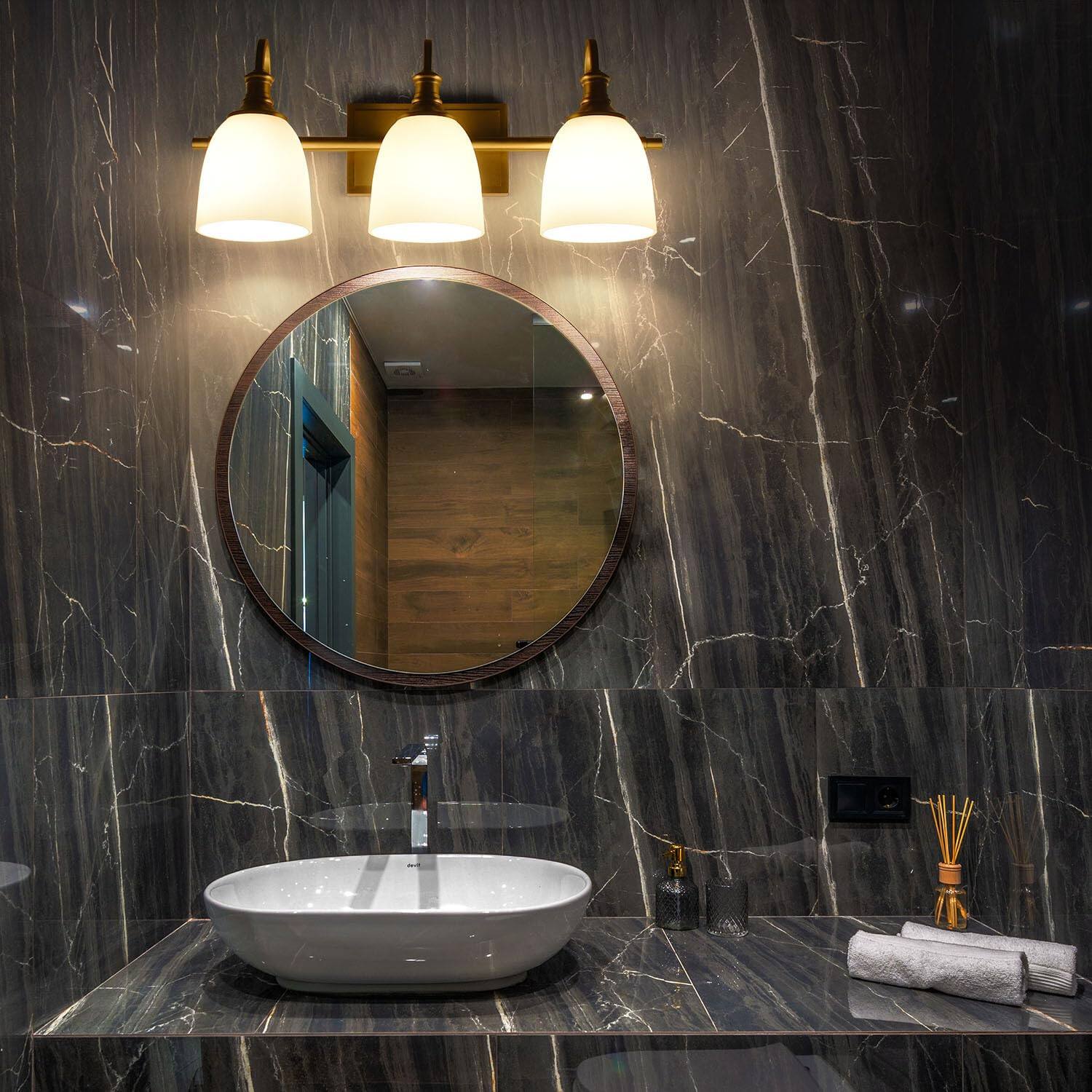 Alt View 3. Earthley Blooms - Bathroom Vanity Light Fixtures Vintage Aged Brass Lights Wall Sconce Lighting With Opal Glass Shade Porch M - Brushed Nickel 1-Light.