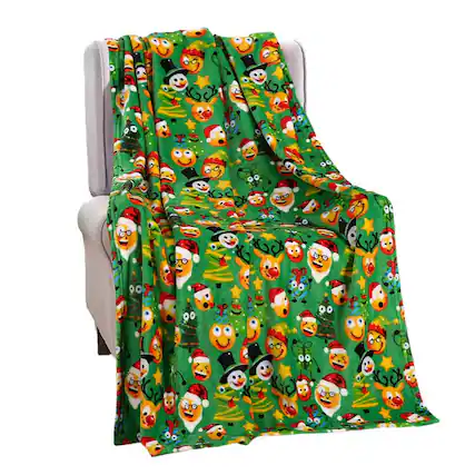 Front. Noble House - Plazatex Green Funny Faces plush Decorative Christmas Machine Washable Throw 50" X 60" Green - Green.