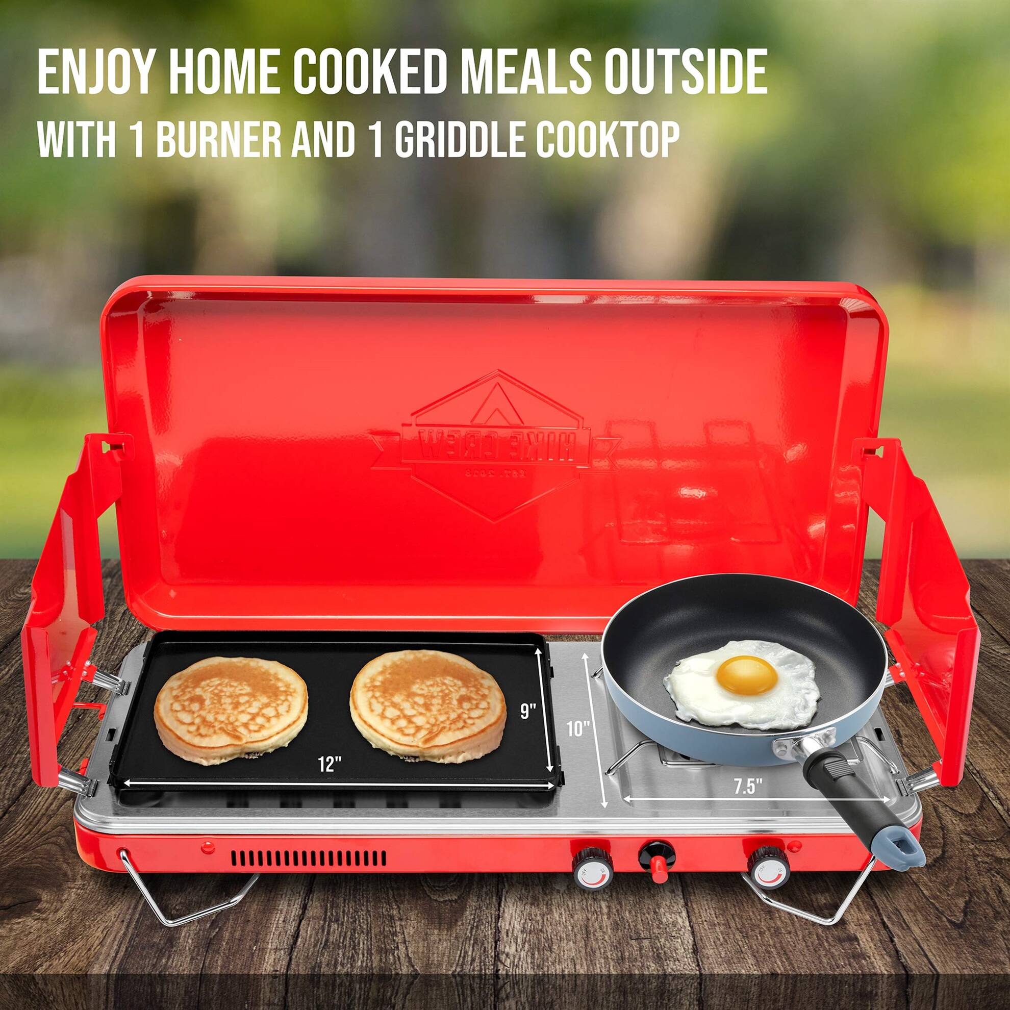 ENJOY HOME COOKED MEALS OUTSIDE WITH 1 BURNER AND 1 GRIDDLE COOKTOP 7.5" 9" 10" 12"