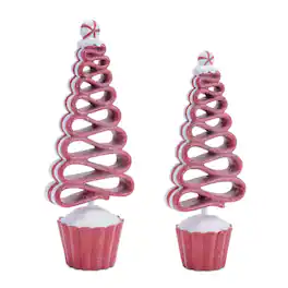 BreeBe - Glittered Ribbon Candy Tree (Set of 2) - Red, White