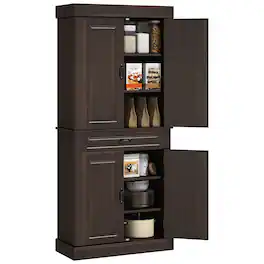 Homcom - Freestanding Kitchen Pantry with 4 Doors and 2 Large Cabinets - Coffee