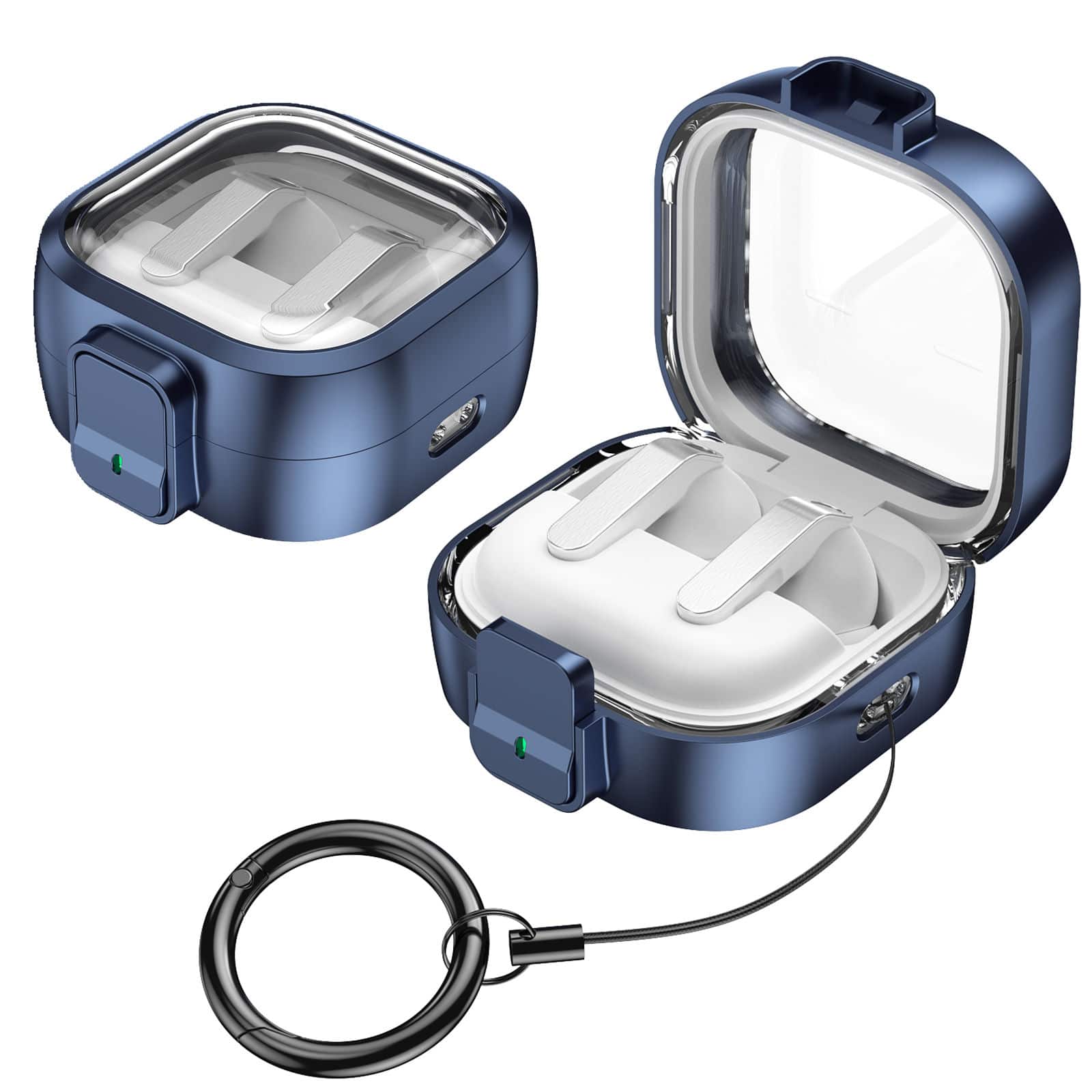 Dteck - For Samsung Galaxy Buds 4 / Buds 4 Pro Earphone Case Rugged Safety Lock Protective Cover With Anti-Loss Keychain - Darkblue