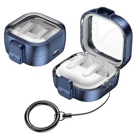 Dteck - For Samsung Galaxy Buds 4 / Buds 4 Pro Earphone Case Rugged Safety Lock Protective Cover With Anti-Loss Keychain - Darkblue