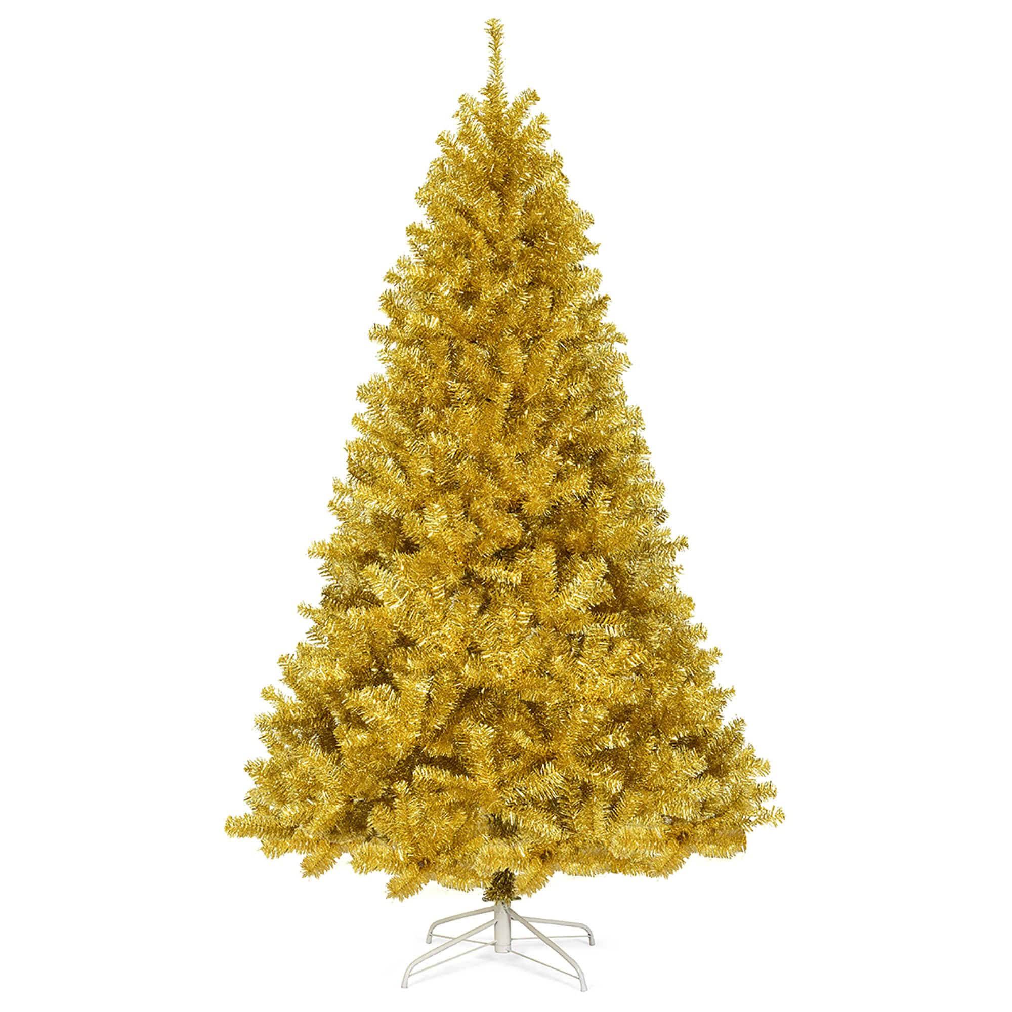 Front. Costway - 7.5ft Artificial Tinsel Christmas Tree w/1258 Tips Foldable Stand - Champagne Gold.