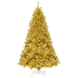 Costway - 7.5ft Artificial Tinsel Christmas Tree w/1258 Tips Foldable Stand - Champagne Gold