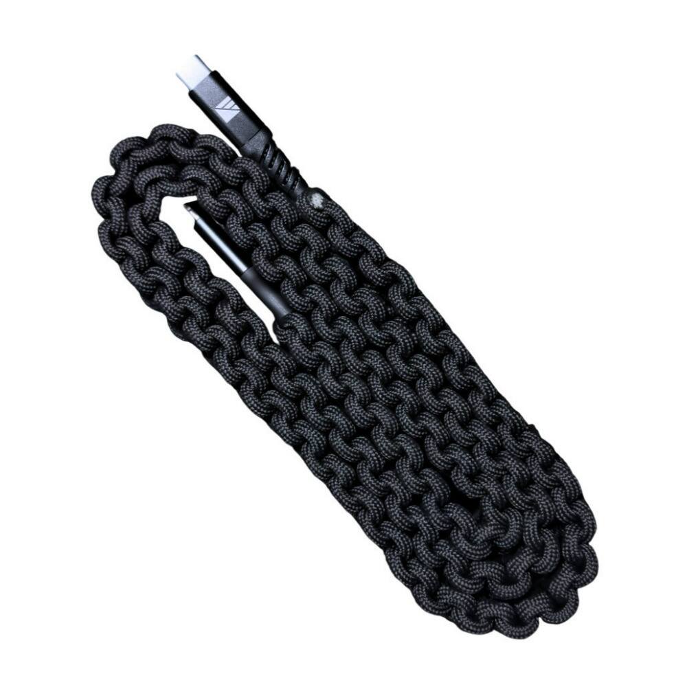 Front. Dark Energy - Dark Energy 6 Feet Black USB C to USB C Paracord Cable with Leather Strap.