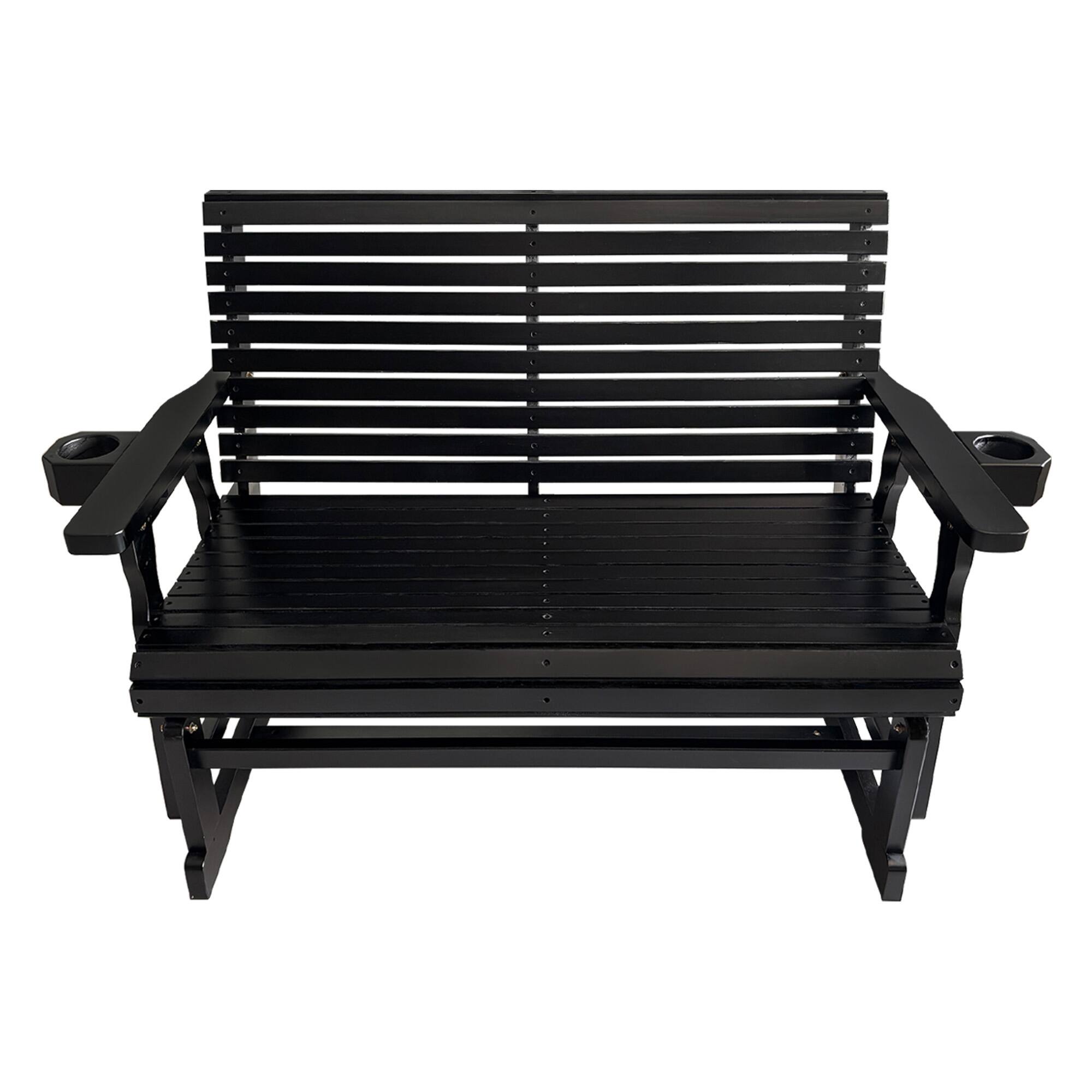 Alt View 2. Fortune Candy - Wooden Outdoor Patio Glider Bench with Cupholders, Heavy Duty 800 LBS, for Porch Yard Garden (2-Seater) - Carbon Black.