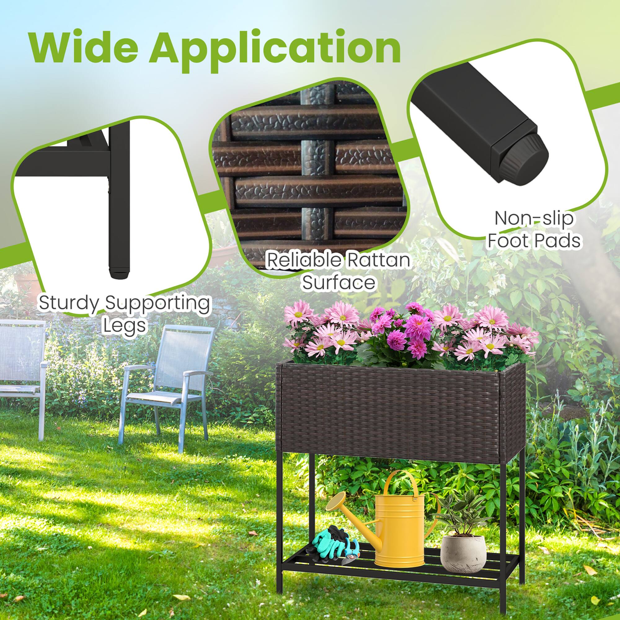 Wide Application  
Sturdy Supporting Legs  
Reliable Rattan Surface  
Non-slip Foot Pads