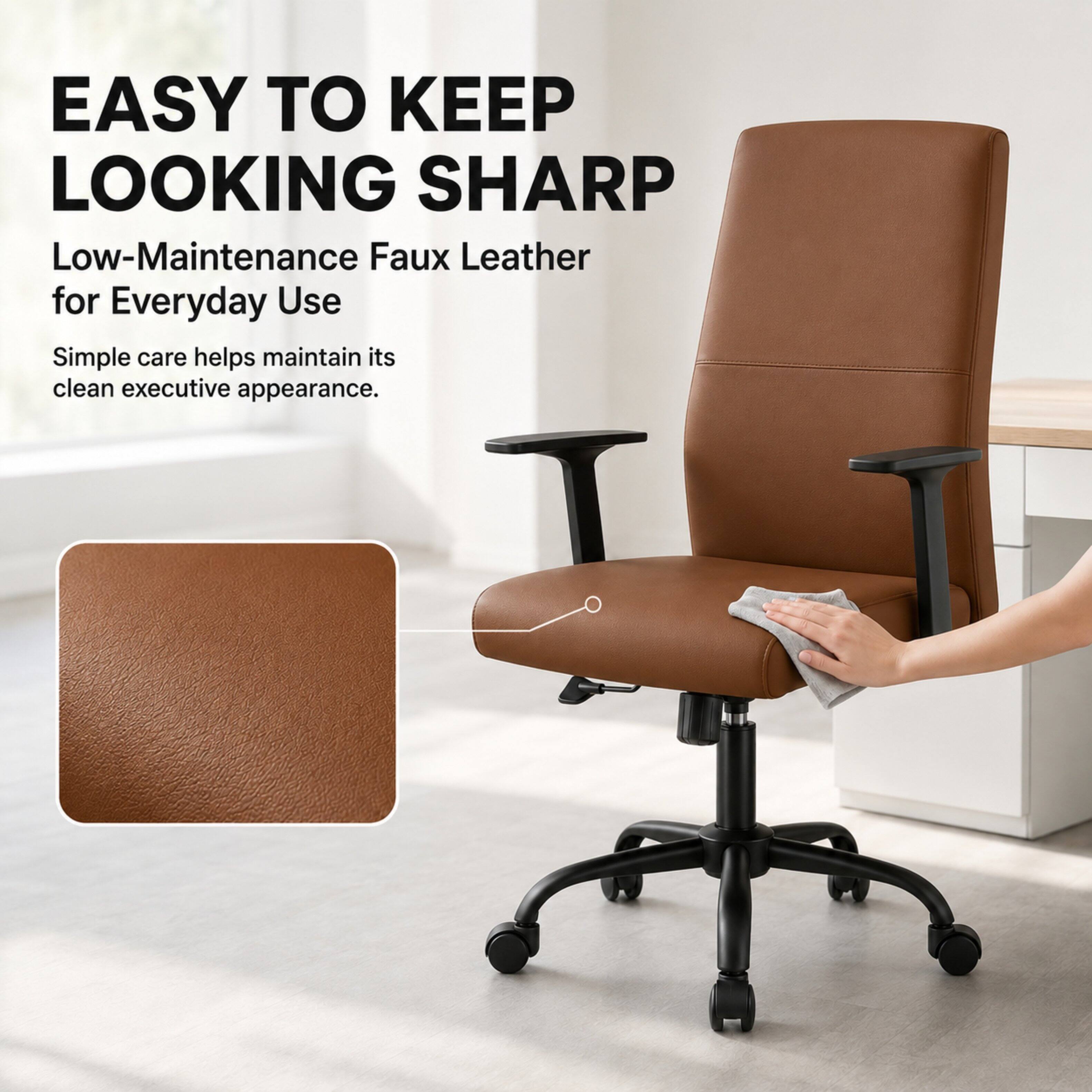 EASY TO KEEP LOOKING SHARP  
Low-Maintenance Faux Leather for Everyday Use  
Simple care helps maintain its clean executive appearance.
