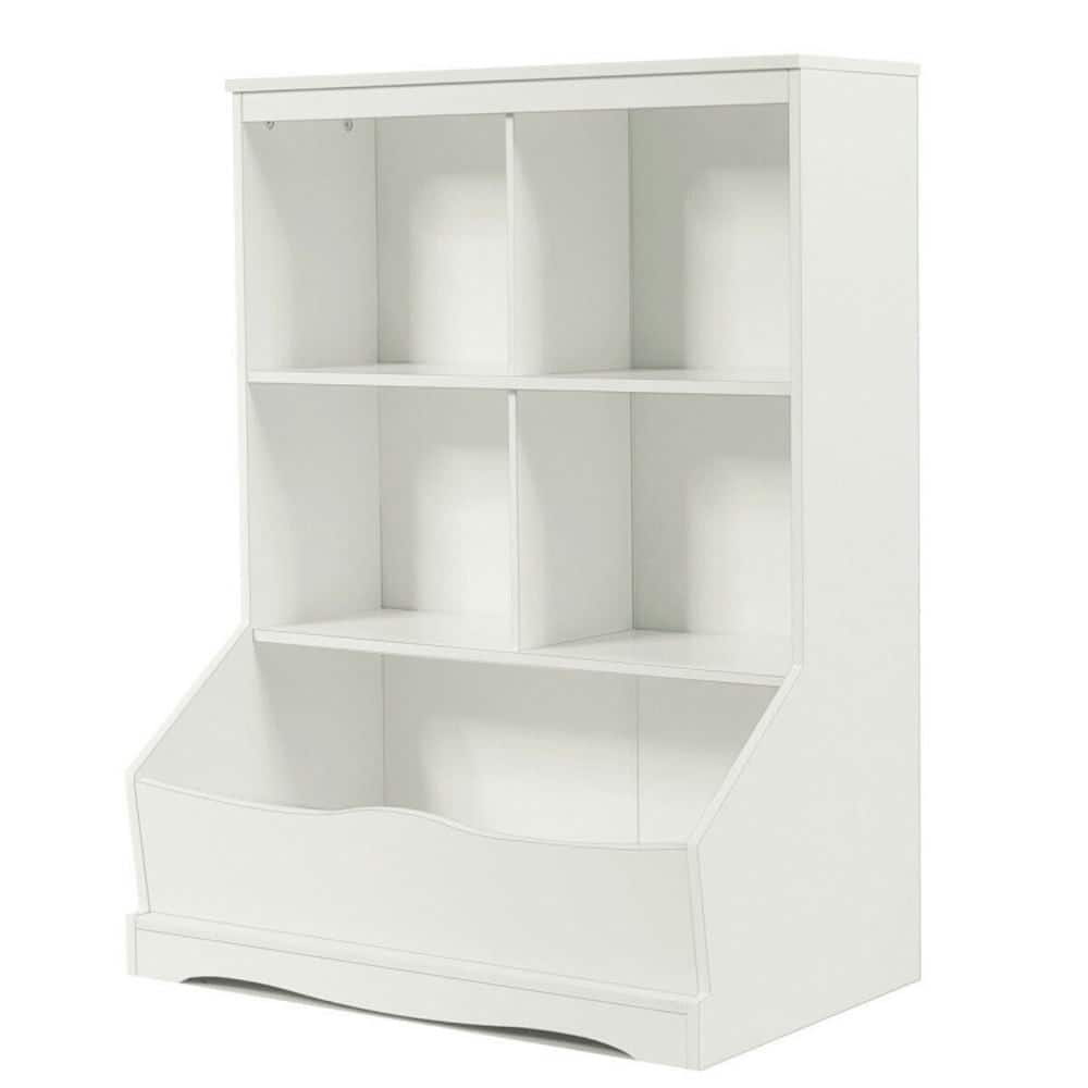 Pefilos - 3-Tier Children's Multi-Functional Bookcase Toy Storage Bin Floor Cabinet- Toy Organizer for Kids, Boys - White