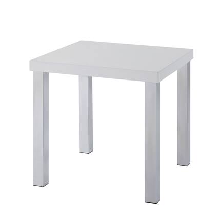 Front. Manhattan Lane - Square Wooden End Table with Straight Metal Legs - White and Chrome.