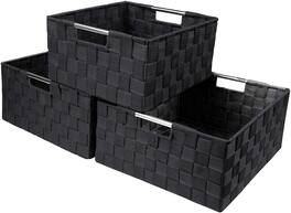 Sorbus - Storage Box Woven Basket Bin Container Organizer Set Storage Strap Shelf Organizer Carry Handles - Black