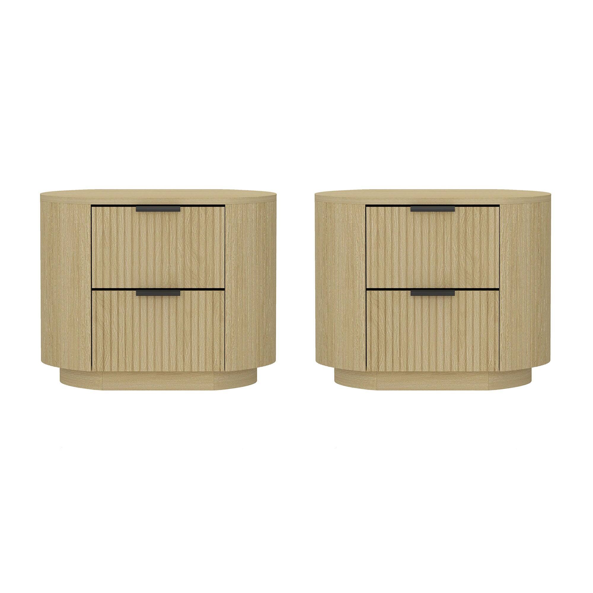 Front. Manhattan Comfort - Olivia Modern 27" Nightstand - Set of 2 - Natural Oak.