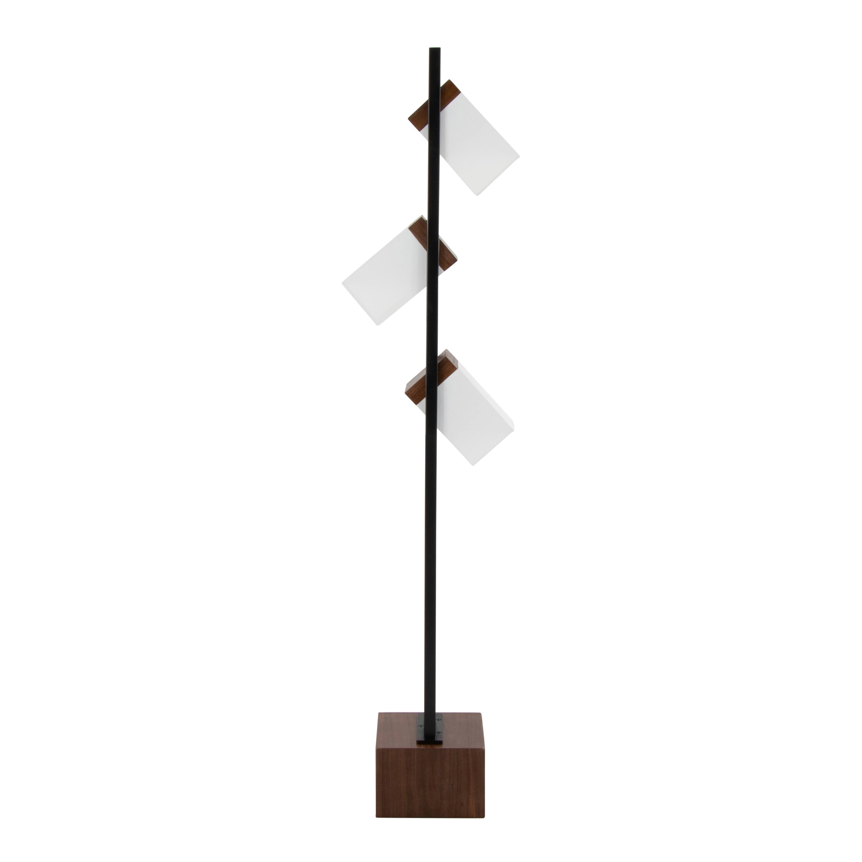 Left. APRILSOUL - Bento 67.5in Contemporary Metal Floor Lamp in Black Metal and Walnut Wood with White Shade by LumiSource - Walnut.