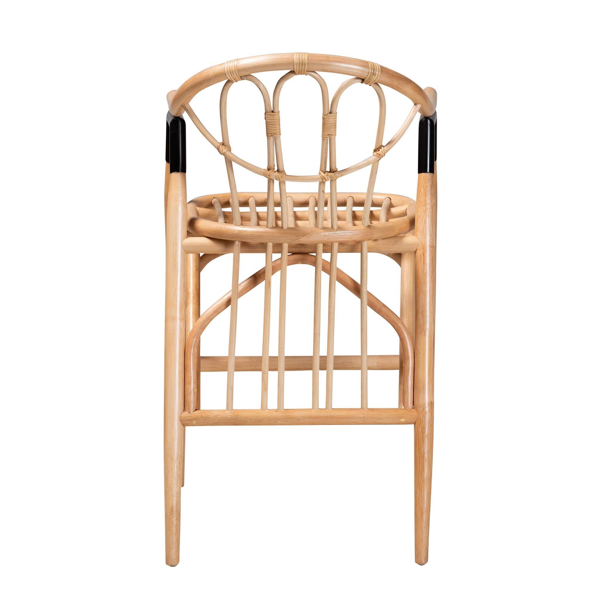 Back. bali & pari - Cyntia Modern Bohemian Natural Rattan Counter Stool - Natural Brown/Black.