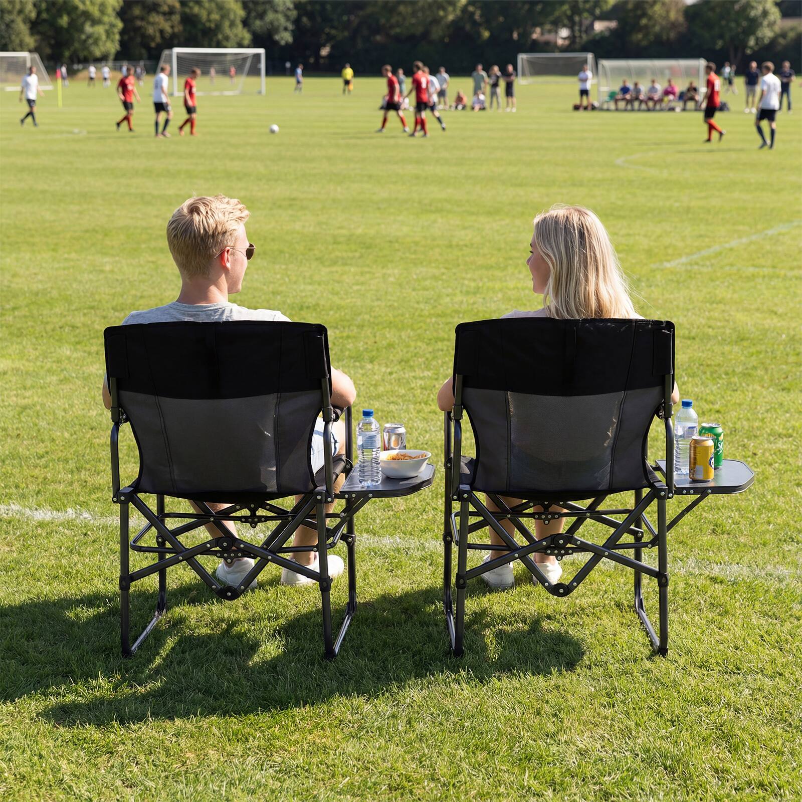Alt View 4. Costway - Costway 2 PCS Folding Camping Chair with Side Table, Built-in Cup Holder & Carry Bag - Black & Gray.