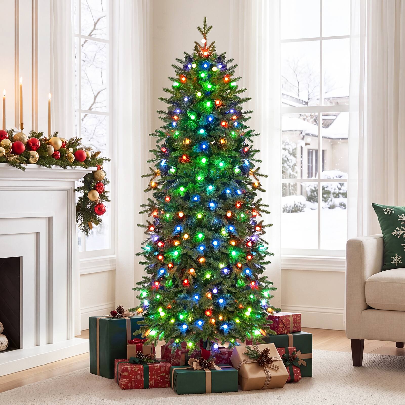 Alt View 3. Costway - Costway 6.3 FT Smart Pencil Christmas Tree with Remote & APP, 220 Pre-Lit RGB LED Lights - Green.