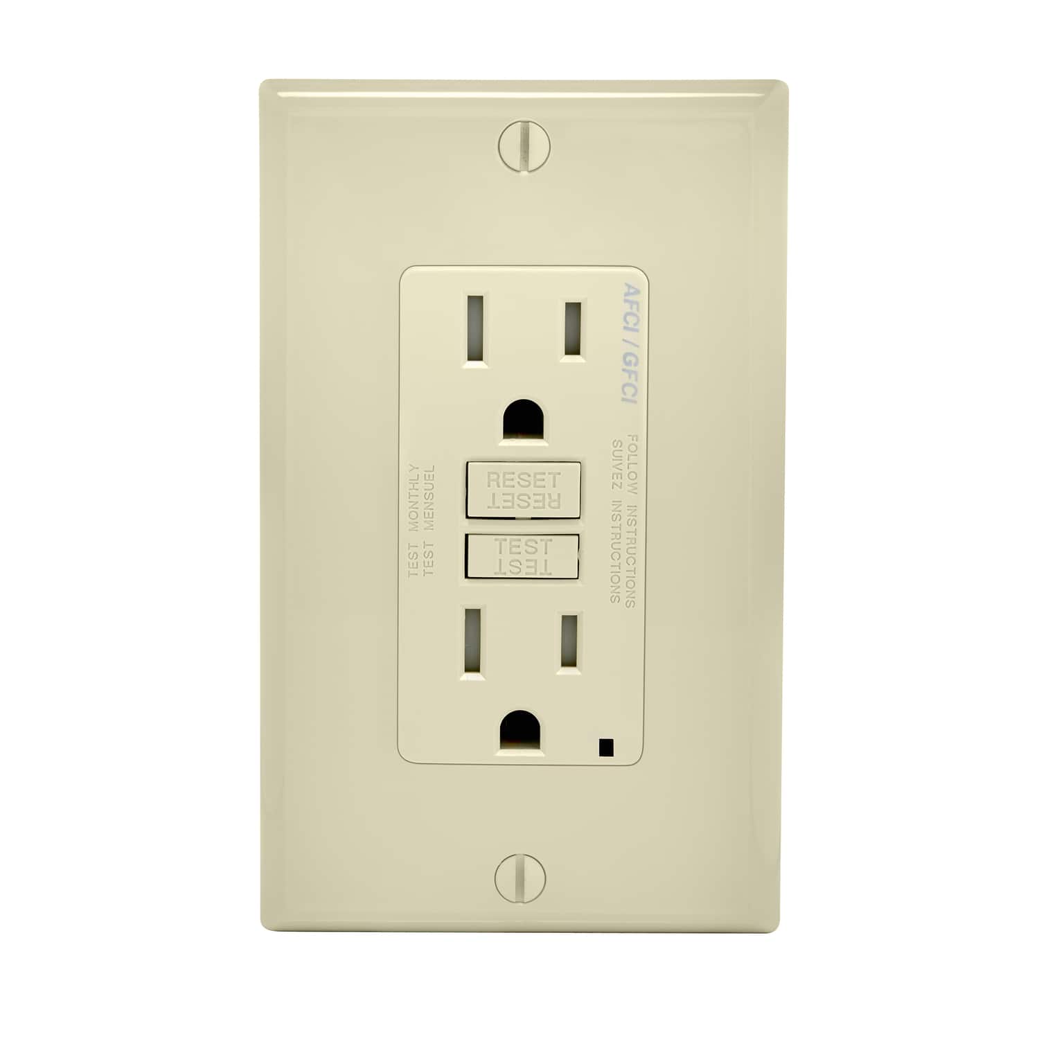 Leviton - SmartlockPro 15 amps 125 V Duplex AFCI/GFCI Dual Function Outlet 5-15R 1 pk - Light Almond
