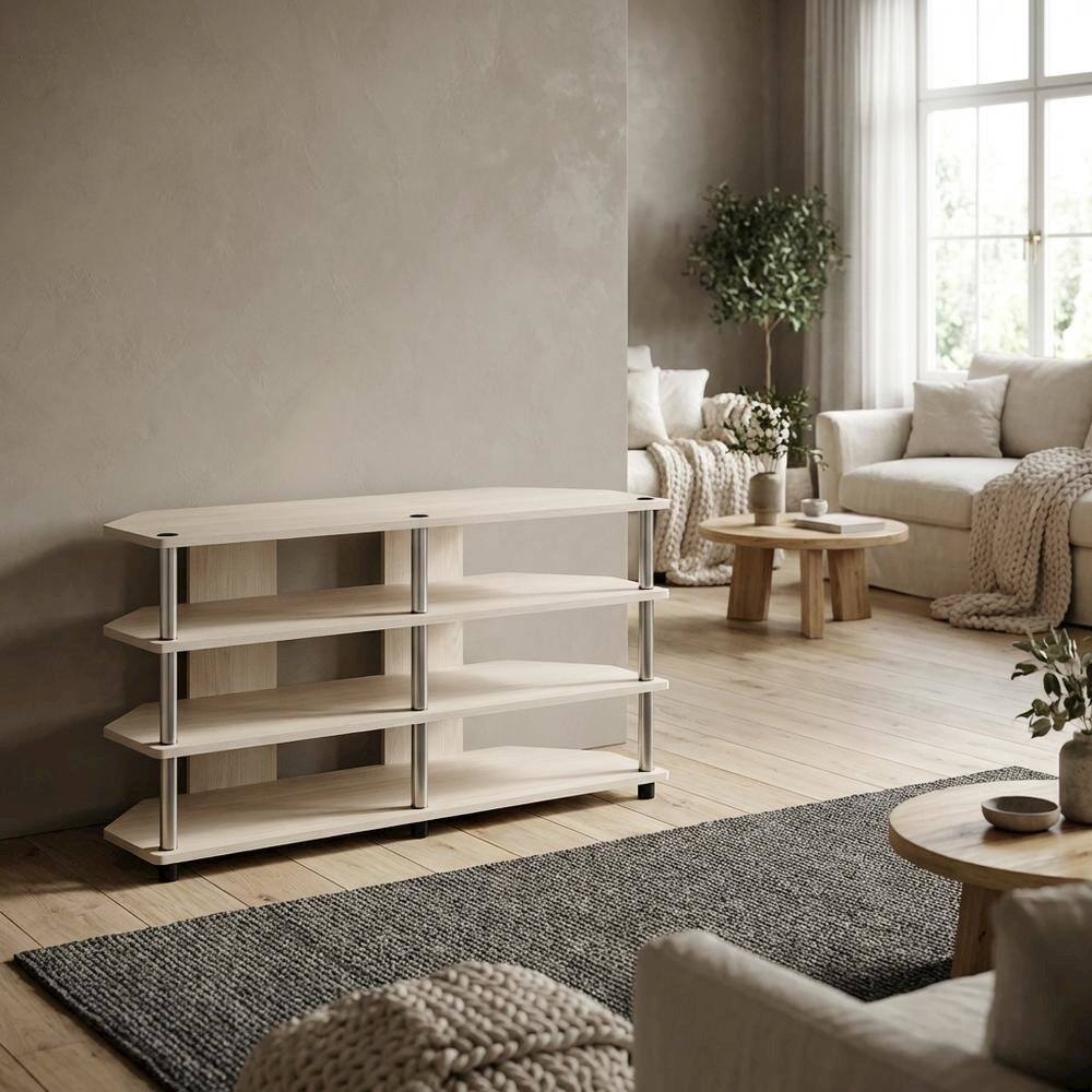 Alt View 2. FurniFact - White 4-Tier Corner TV Stand for TVs up to 55 inches with easy assembly - White.