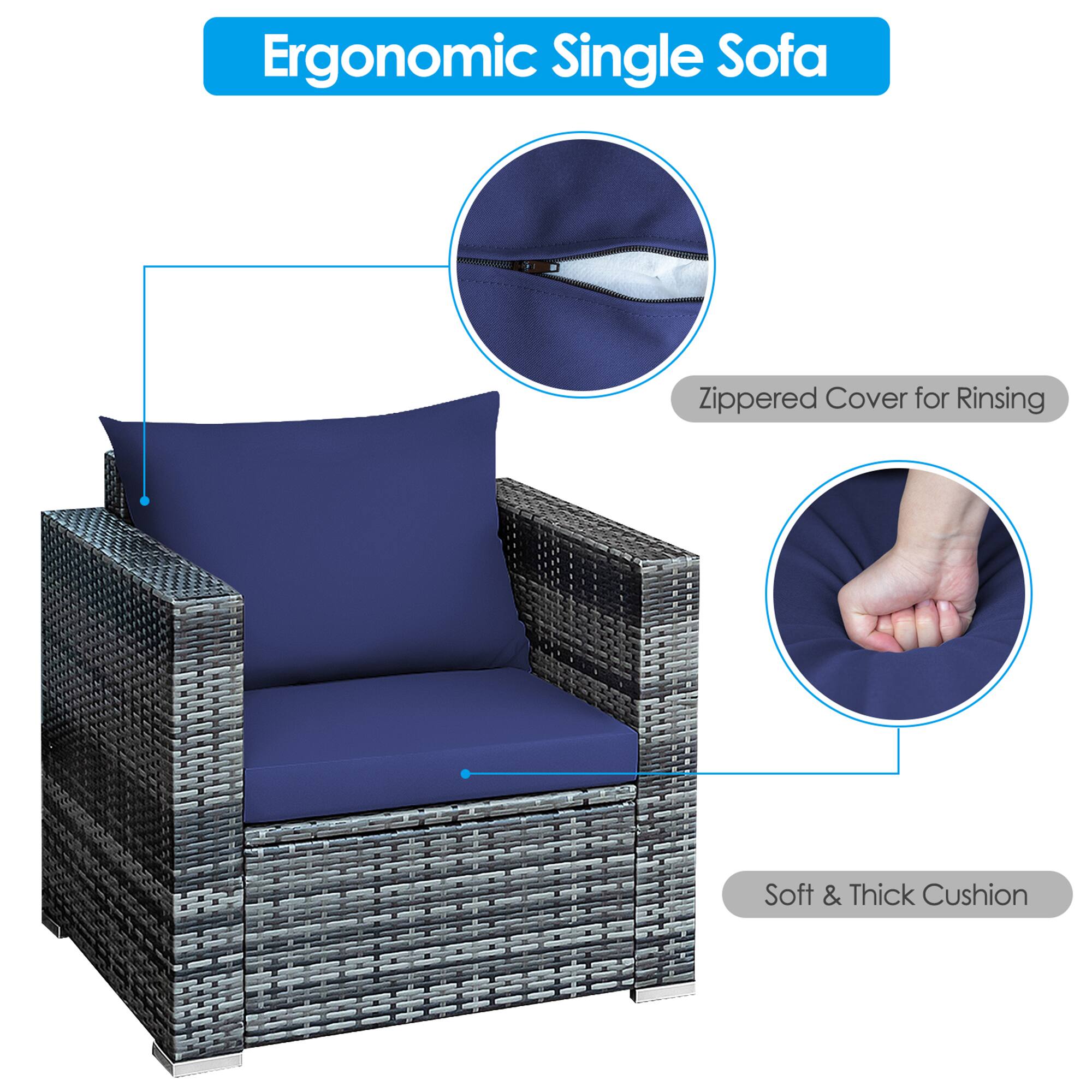 Ergonomic Single Sofa
Zippered Cover for Rinsing
Soft & Thick Cushion