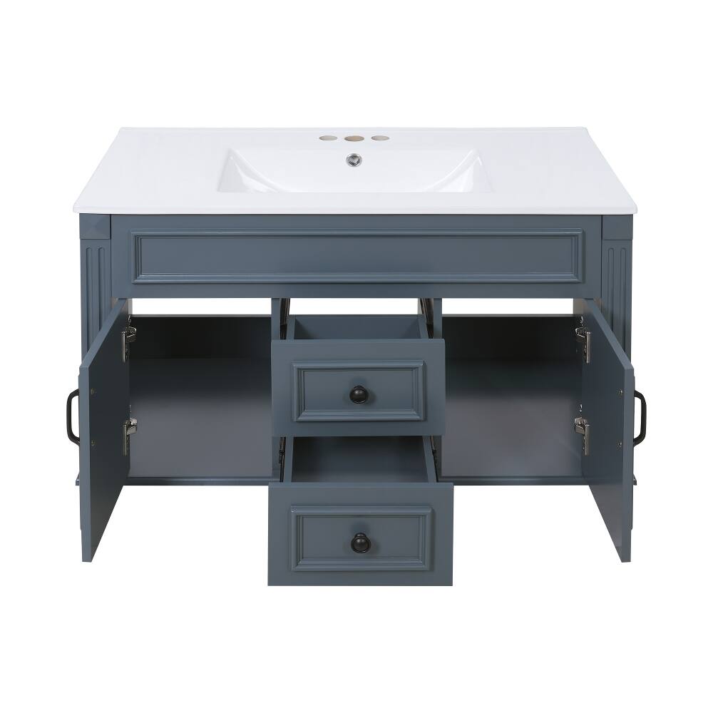 Alt View 7. Loheer - Loheer 36 inch wall mounted bathroom vanity Blue Floating Cabinet with Ceramic Sink - Blue.
