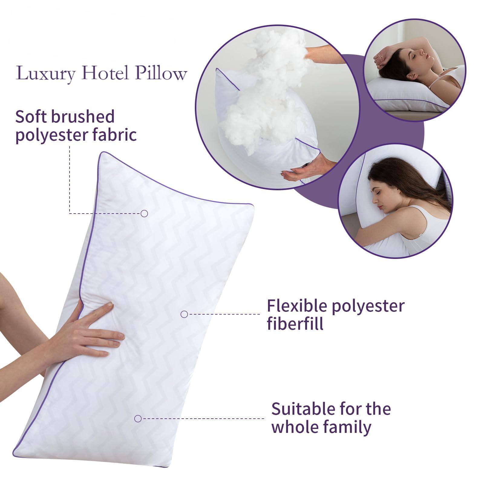 Luxury Hotel Pillow

- Soft brushed polyester fabric
- Flexible polyester fiberfill
- Suitable for the whole family