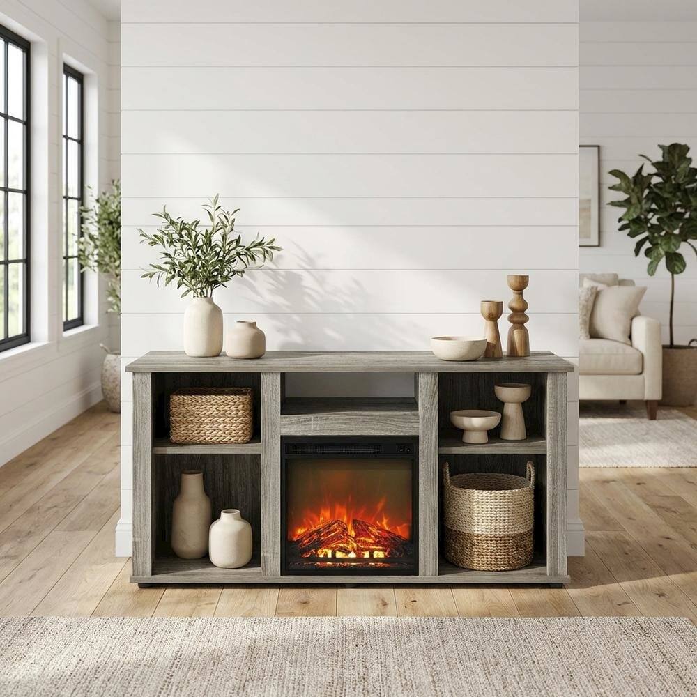 Alt View 1. FurniFact - Gray Fireplace TV Stand with Open Storage for Up to 55-Inch Flat Screens - Gray.