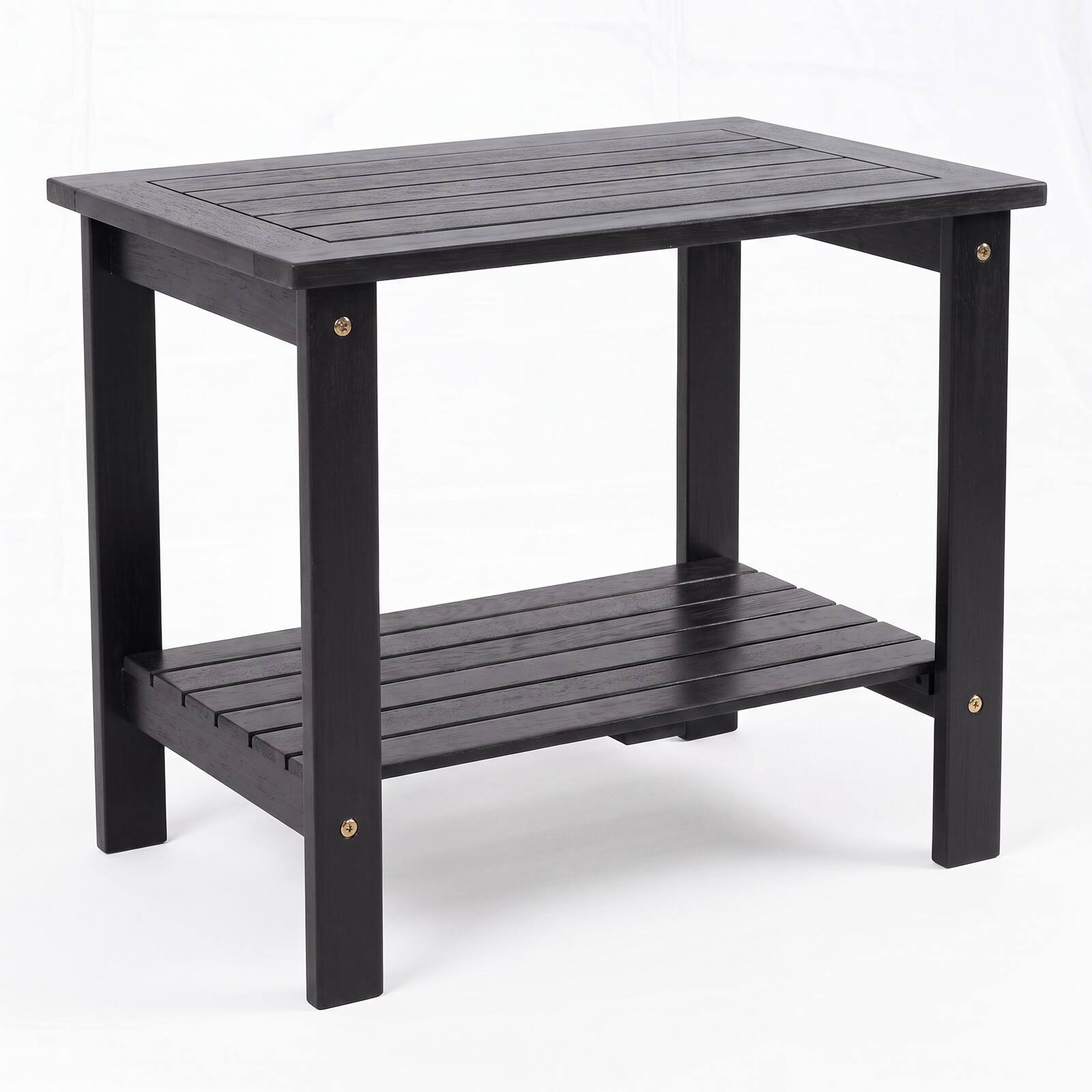 Alt View 8. Gymax - Gymax Outdoor Eucalyptus Wood Side Table 2-Tier Patio End Table w/Slatted Tabletop Black - Black.