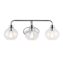 Jonathan Y - Sandrine 26.25" 3-Light Iron/Seeded Glass Cottage Rustic LED Vanity Light - Chrome