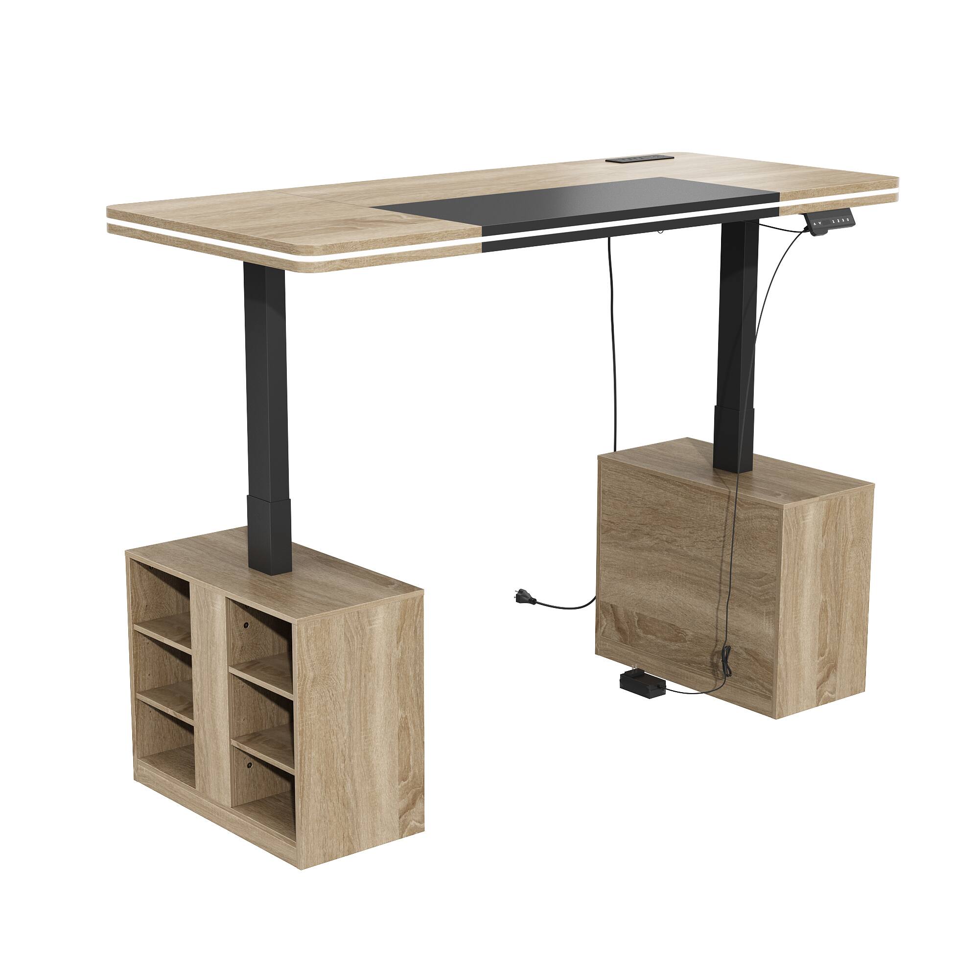 Alt View 8. Famapy - Electric Height Adjustable Desk with RGB Light & Dual Storage –Swappable Cabinets,2AC+3USB Outlet,Sit Stand Workstation - Wooden.
