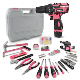 Sugift - 121-Piece Home Tool Set with 12V Cordless Drill – and Black DIY Kit with Storage Case - Pink