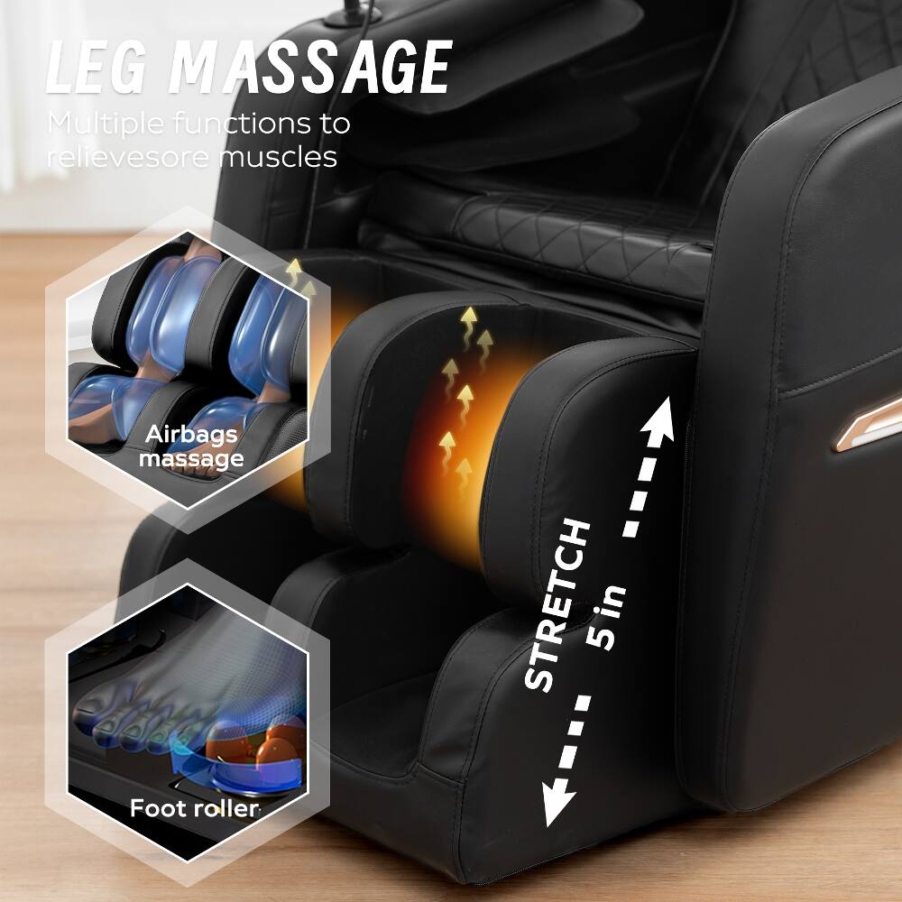 LEG MASSAGE  
Multiple functions to relieve sore muscles  

Airbags massage  
Foot roller  

STRETCH 5 in