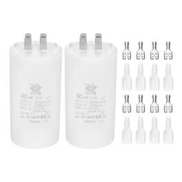 Unique Bargains - 2pcs 60uF CBB60 Run Capacitor, AC 450V 4 Pin Double Insert with Sheath Spring for Motor Start - White