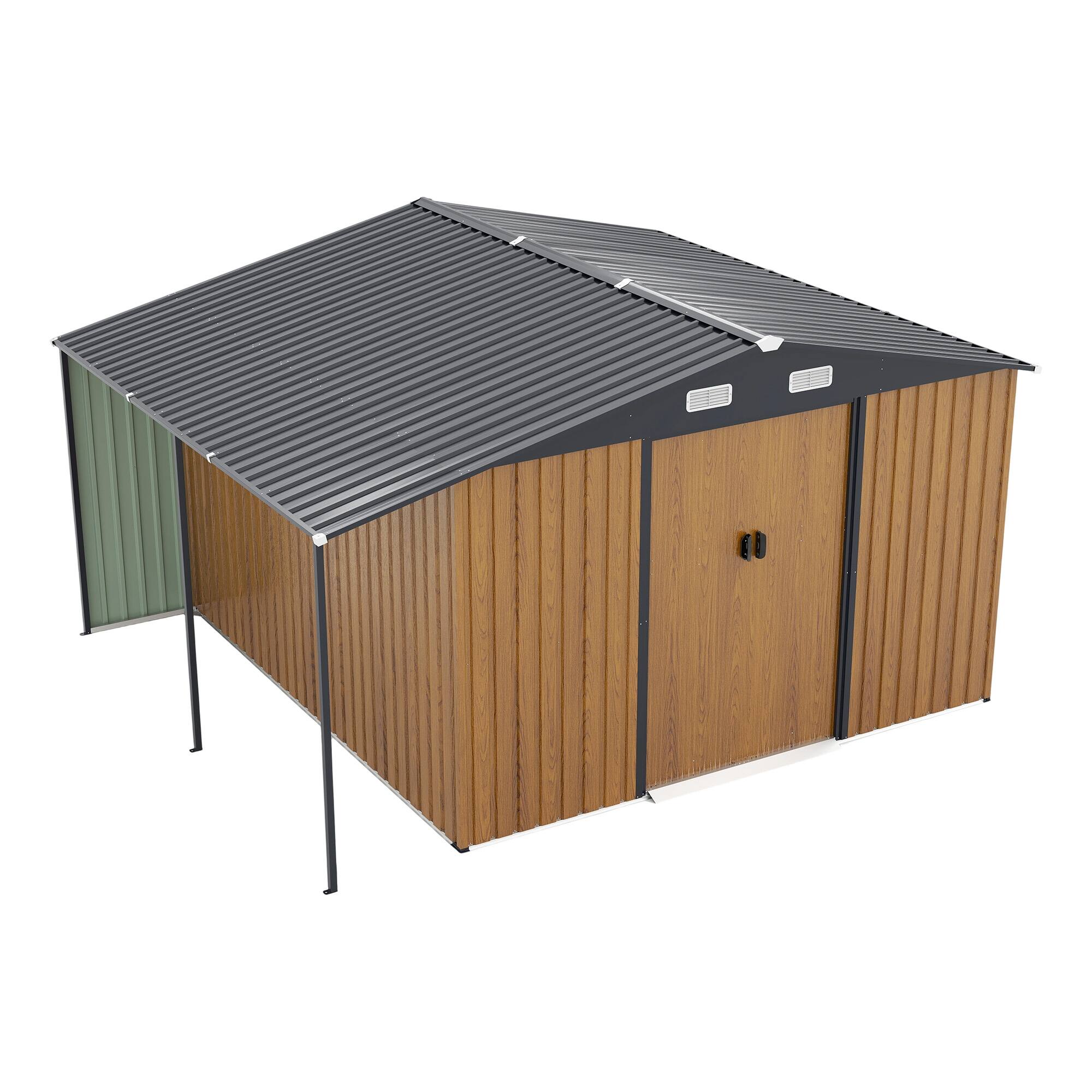 Alt View 5. Mondawe - 10x12 Ft Outdoor Storage Shed with Dual-Zone Design for Tools and Firewood and Window - Yellow.
