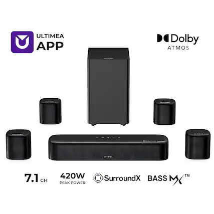 ULTIMEA APP Dolby ATMOS
7.1 CH 420W PEAK POWER
SurroundX BASS MX™