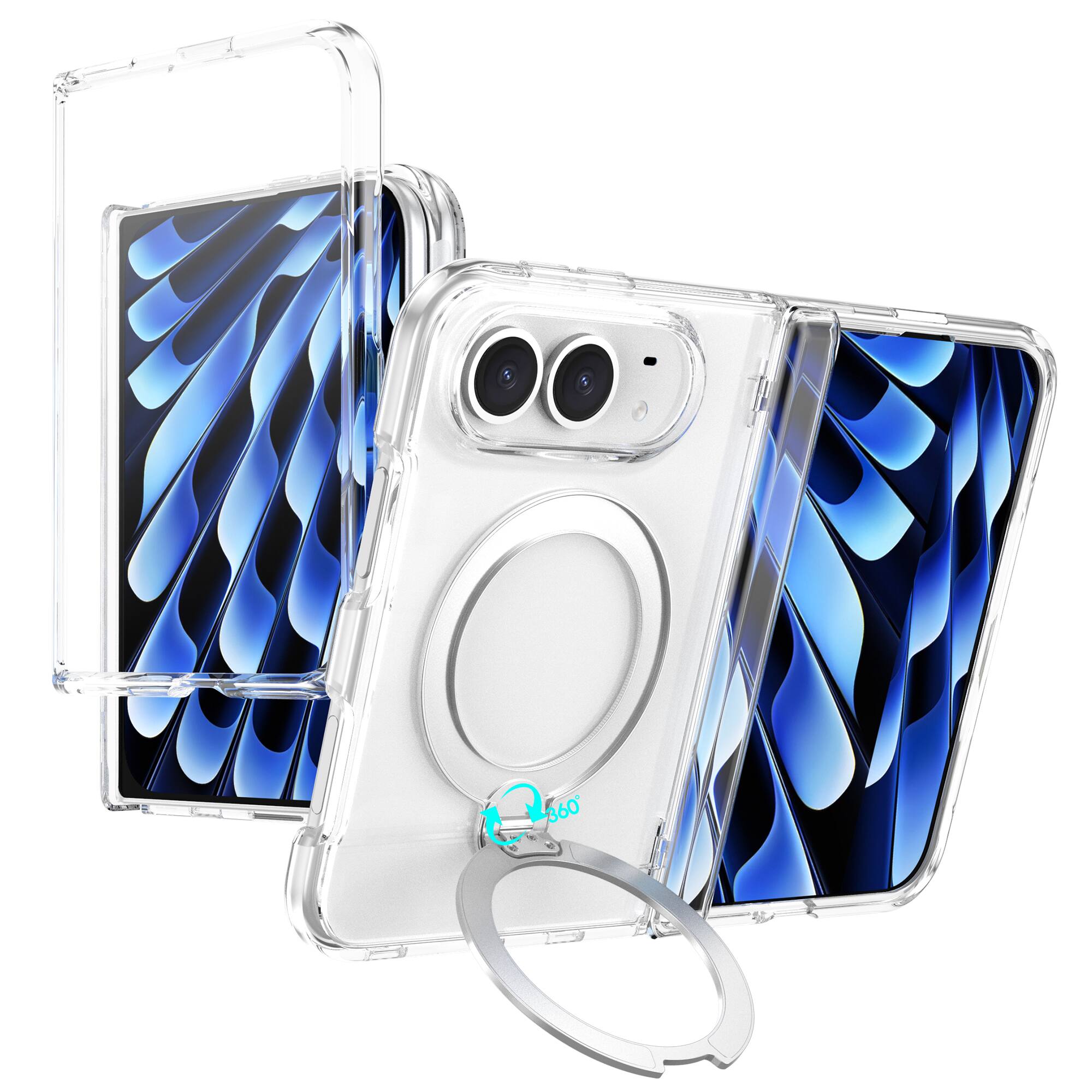 Front. Dteck - For iPhone Duo Magnetic Case Built-in Screen Protector,Shockproof Ring Stand Clear Back Hinge Protection Cover - Clear.