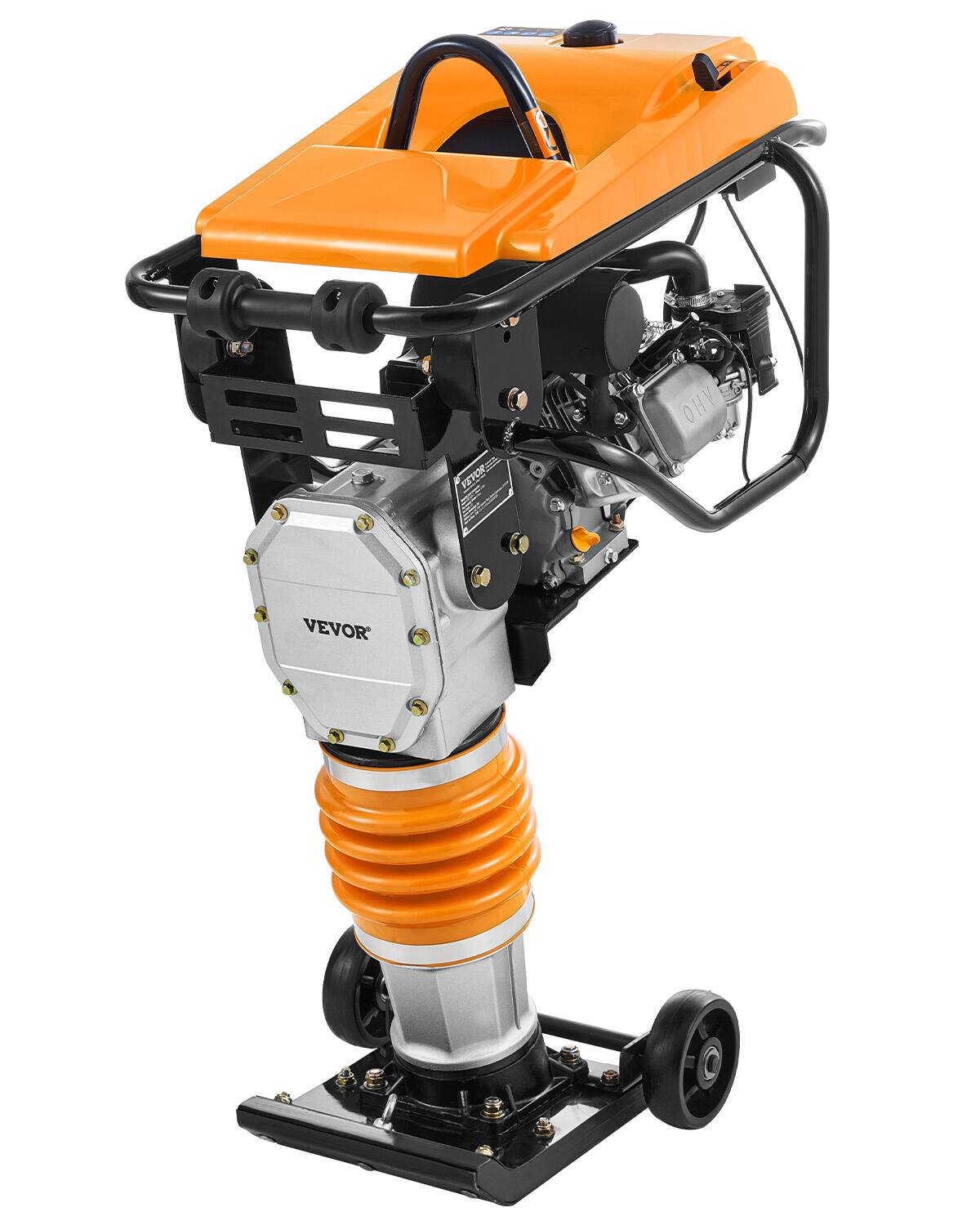 Front. VEVOR - Jumping Jack Compactor, 6.5 HP Vibratory Rammer Fuel-Powered 196 cc Engine Tamper, 3600 lbs Impact Force - Orange;Black;Silver.