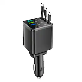 PRIMEPLUS - 7-in-1 Retractable Fast Car Charger with LED Voltage Monitor – for 12V/24V Vehicles