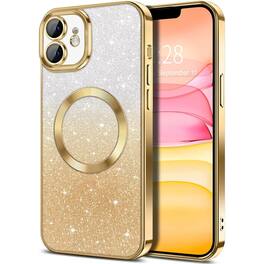Entronix - Magnetic Phone Case for iPhone 11 - Clear Back Luxury Glossy Cover - Glitter Gold