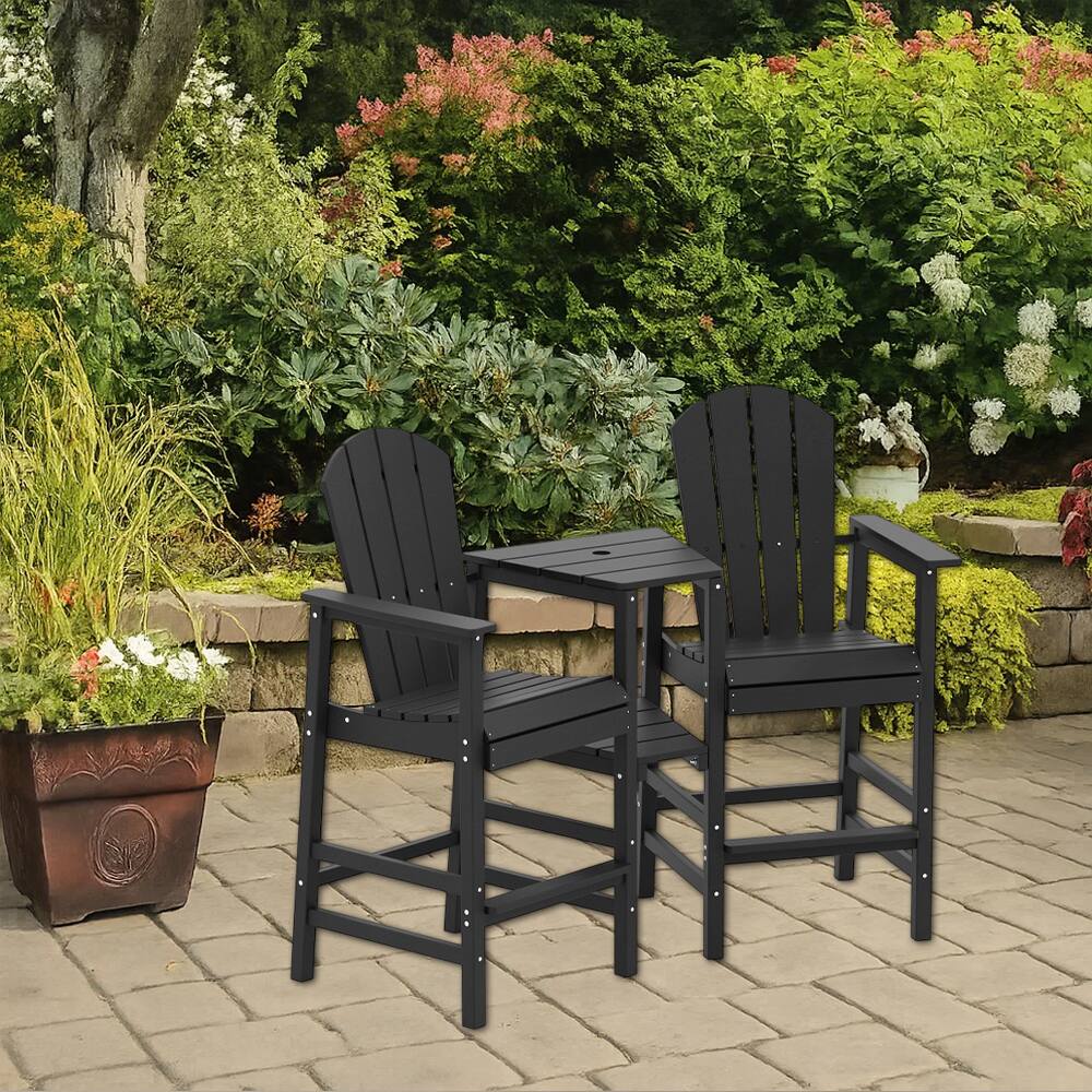 Hivvago - All-Weather Two-Seat Adirondack Chair with Central Connecting Tray - Black