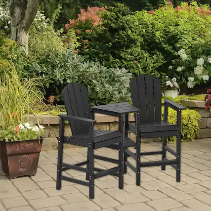 Front. Hivvago - All-Weather Two-Seat Adirondack Chair with Central Connecting Tray - Black.