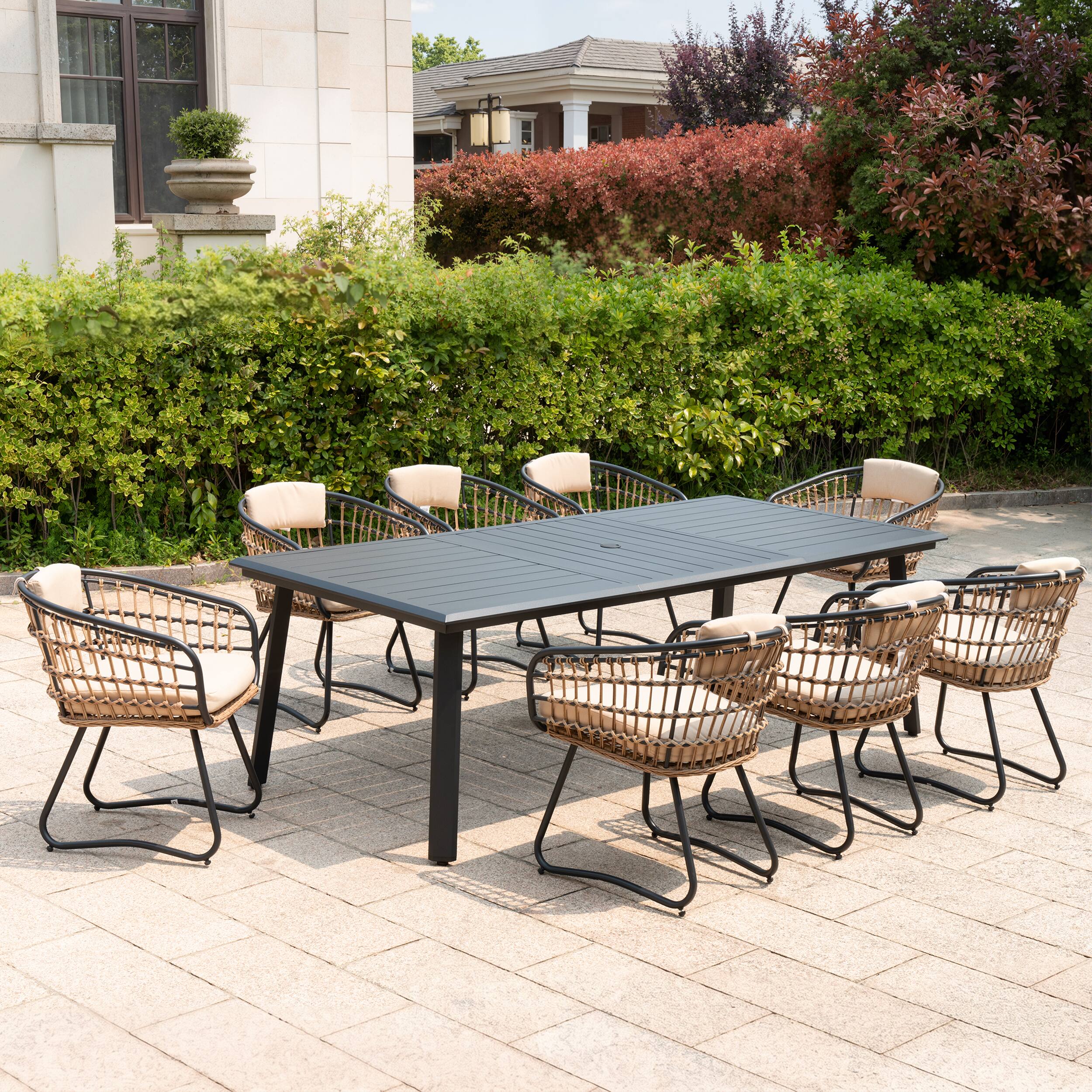 Alt View 3. Crestlive Products - Crestlive Products 7/9/11pc Water Proof All-Aluminum Patio Dining Set Rectangle Table Wicker Chairs with Cushion - Beige-9PC.