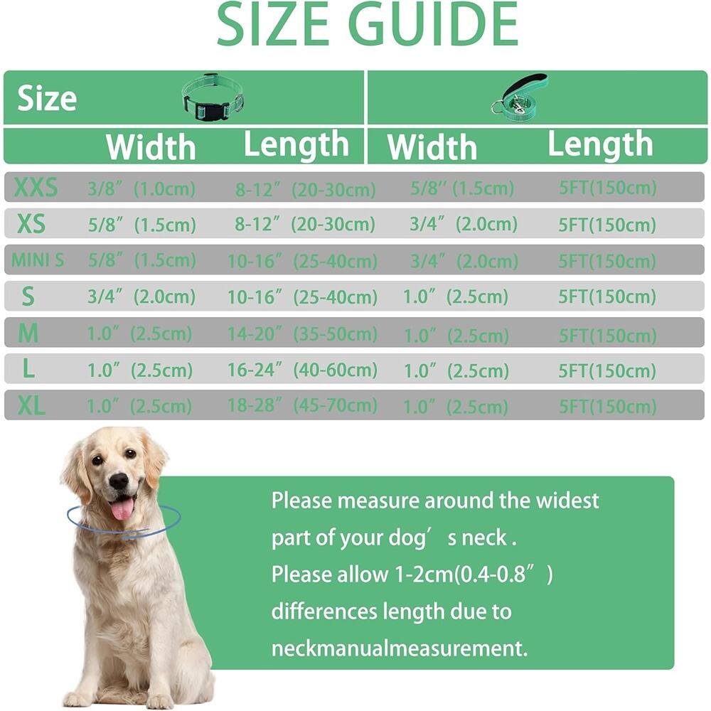 **SIZE GUIDE**

| Size | Width | Length | Width | Length |
|------|-------|--------|-------|--------|
| XXS  | 3/8" (1.0cm) | 8-12" (20-30cm) | 5/8" (1.5cm) | 5FT (150cm) |
| XS   | 5/8" (1.5cm) | 8-12" (20-30cm) | 3/4" (2.0cm) | 5FT (150cm) |
| MINI S | 5/8" (1.5cm) | 10-16" (25-40cm) | 3/4" (2.0cm) | 5FT (150cm) |
| S    | 3/4" (2.0cm) | 10-16" (25-40cm) | 1.0" (2.5cm) | 5FT (150cm) |
| M    | 1.0" (2.5cm