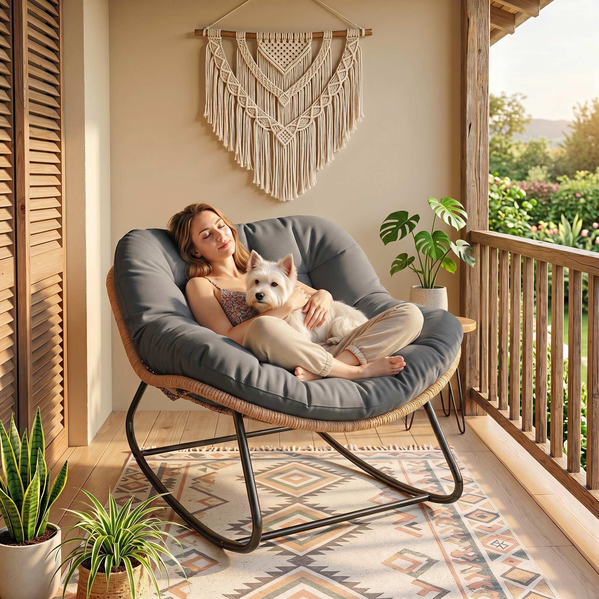 Alt View 8. Outsunny - Outdoor Papasan Rocking Chair, Oversized Rocking Egg Chair with Cushion for Garden, Patio - Dark Gray.