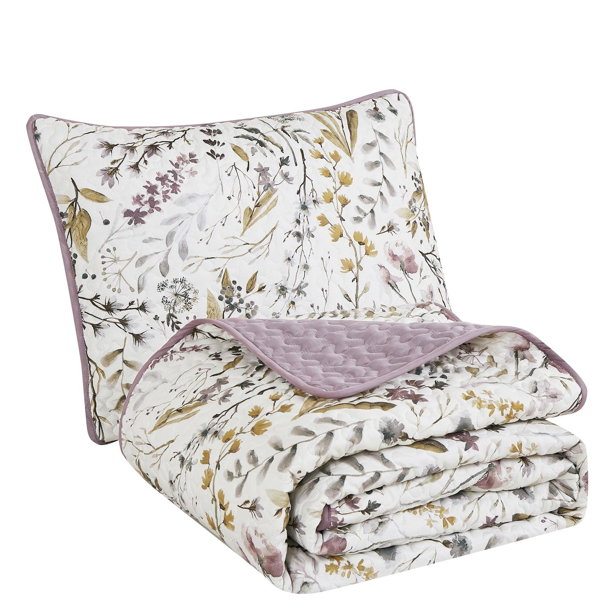 Alt View 1. MarCielo - MarCielo 3 Piece Lightweight Quilt Bedspread Set Reversible Floral Botanical - Purple Floral.