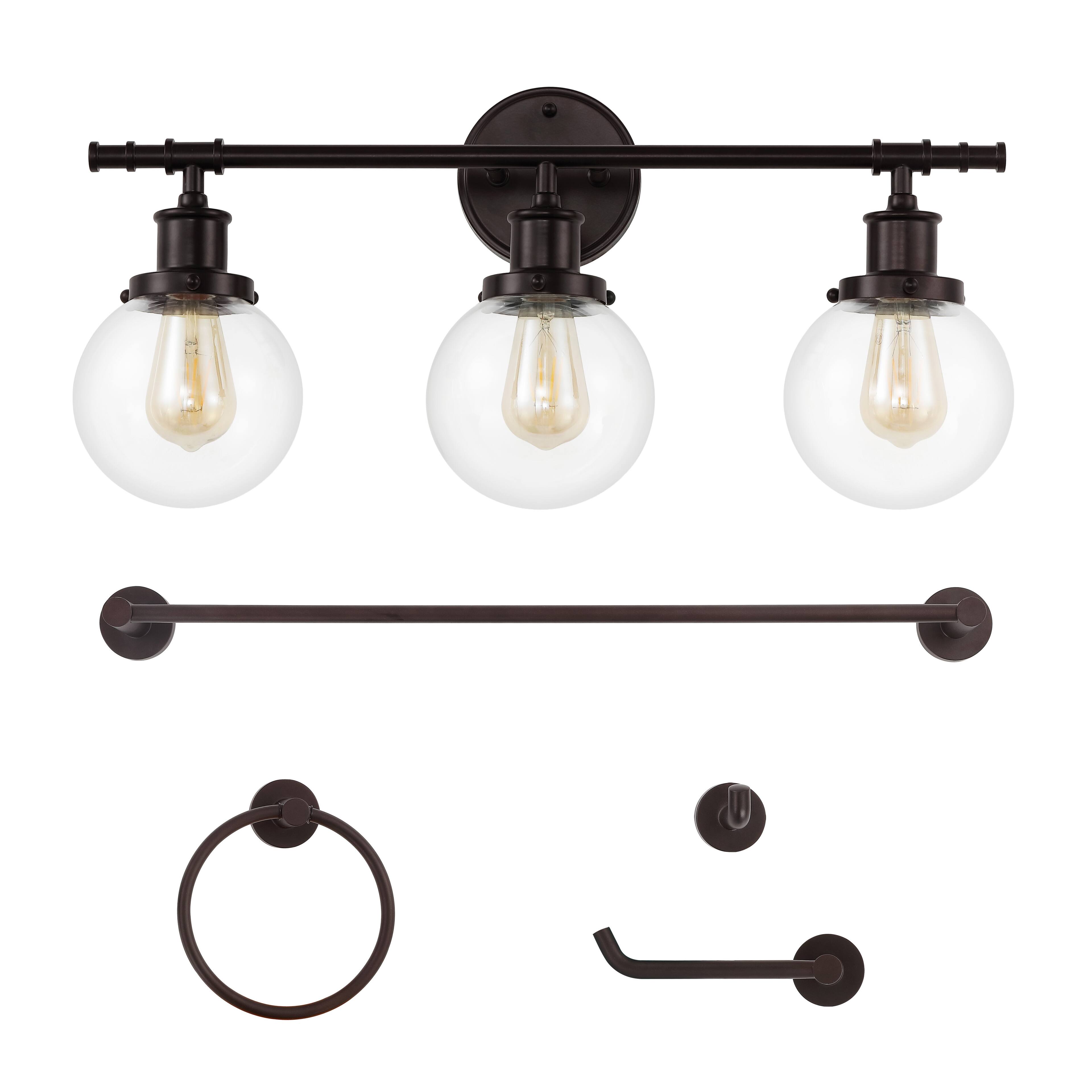 Alt View 7. Jonathan Y - Hugo 24.5" 3-Light Farmhouse Classic Vanity Light with Bathroom Hardware Accessory Set, Oil Rubbed Bronze (5-Piece) - Oil Rubbed Bronze.