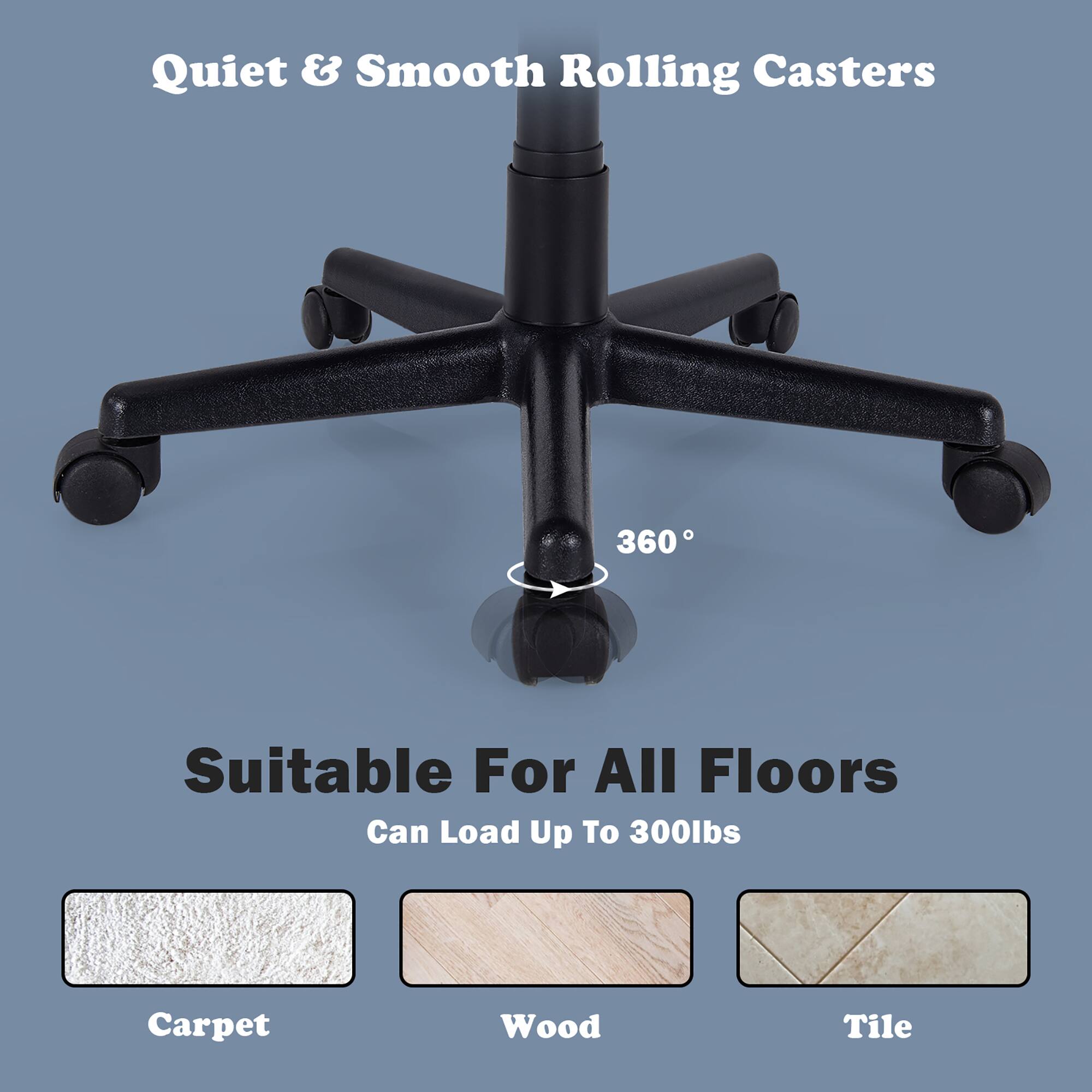 Quiet & Smooth Rolling Casters 360° Suitable For All Floors Can Load Up To 300lbs Carpet Wood Tile