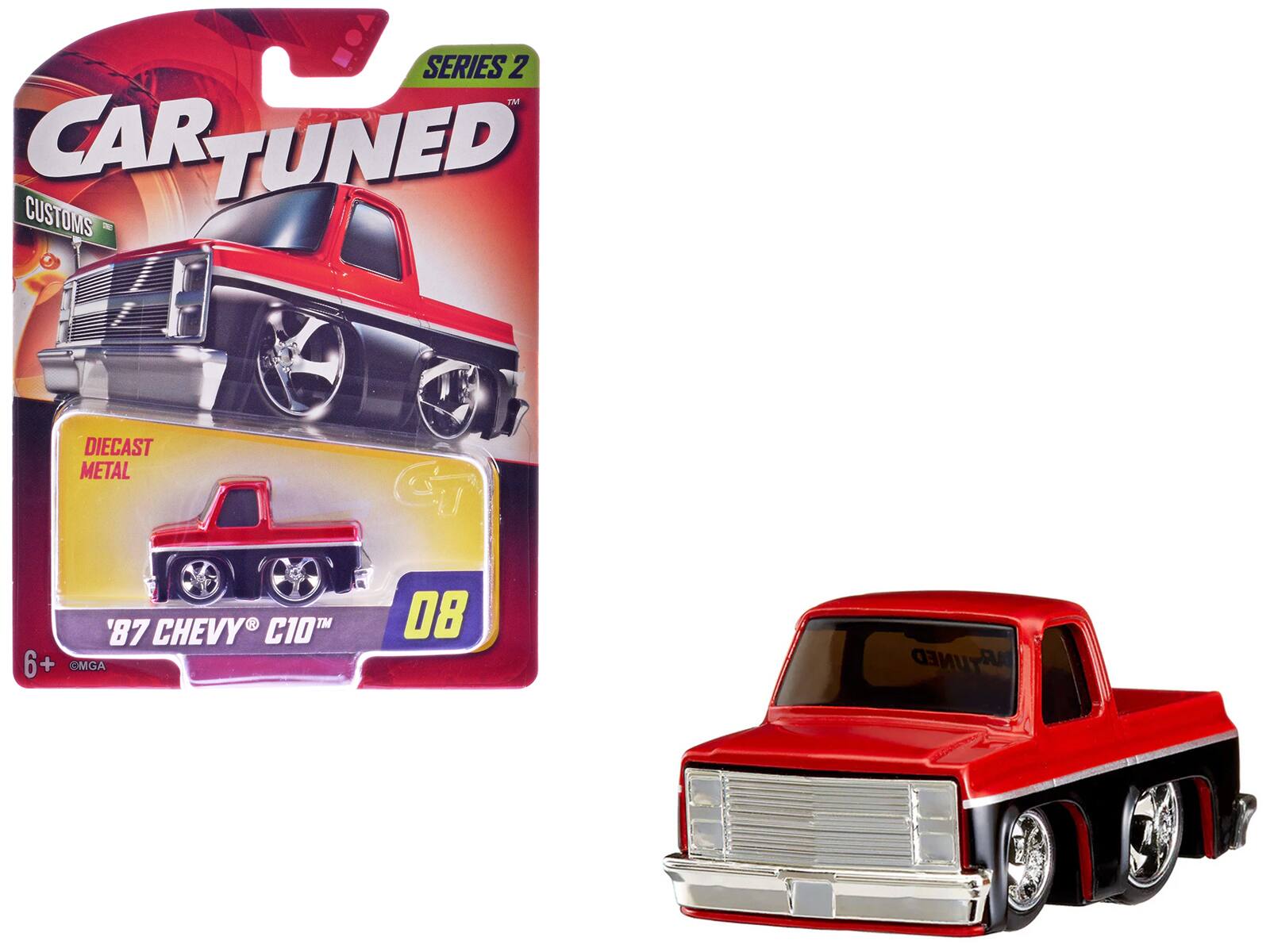 SERIES 2  
CAR TUNED CUSTOMS  
DIECAST METAL  
'87 CHEVY C10  
6+  
MGA
