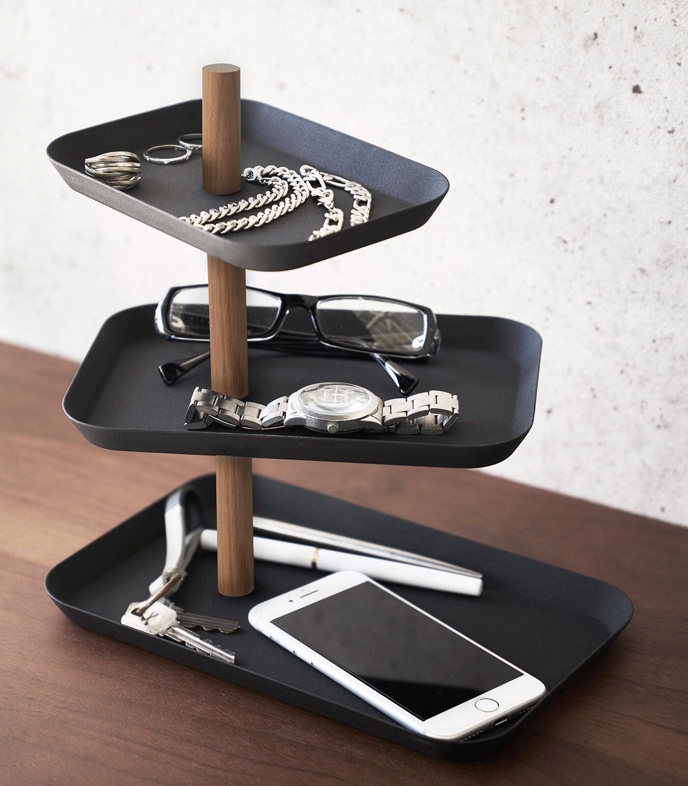 Alt View 9. Yamazaki Home - Three-Tier Display Tray - Steel - Ash.